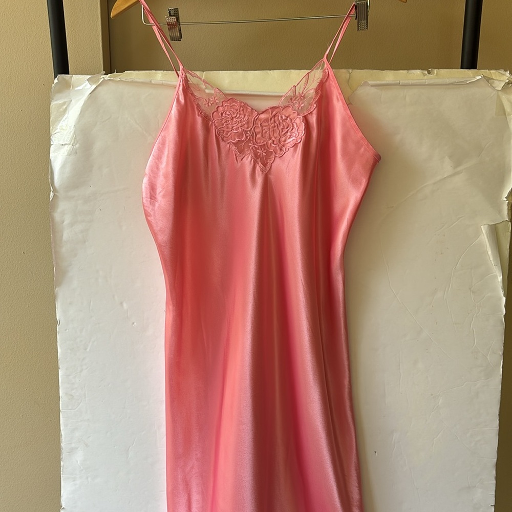 Vintage 90s Slip Dress Barbie Pink Girly Coquette Midi Lace Floral Medium 80’s M - Picture 11 of 17